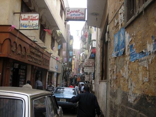 Narrow street in Khan el-Khalili, Cairo's ancient market which dates back to 1382