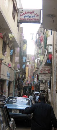 Narrow street in Khan el-Khalili, Cairo's ancient market which dates back to 1382